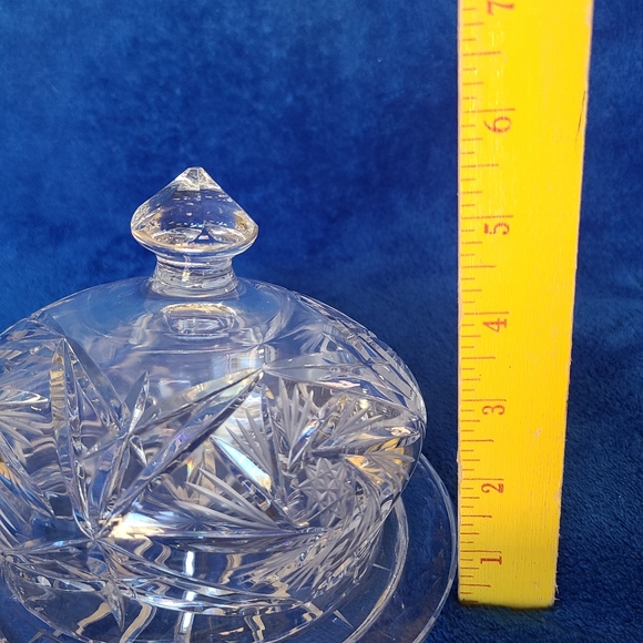 Polish Violetta Dome Lidded Round Pinwheel Hand Cut Cheese Butter Dish Elegant - Picture 9 of 9